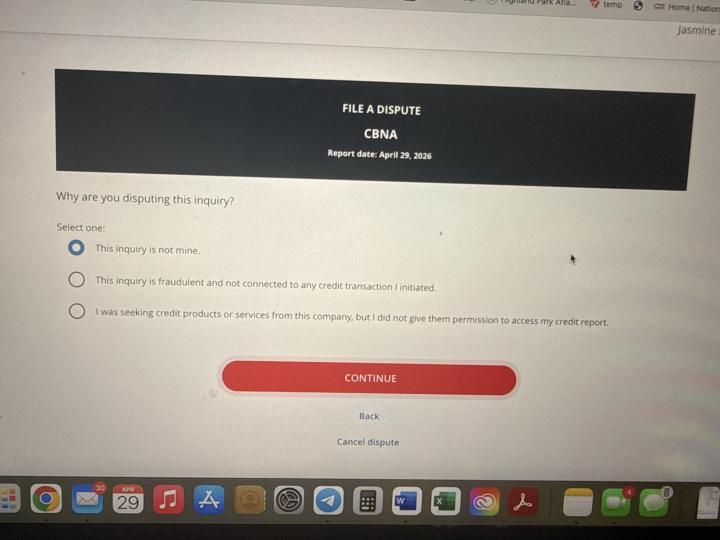 Disputing inquiry online
