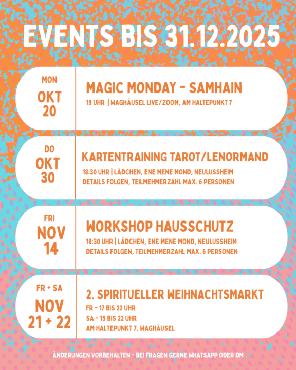 Übersicht Events bis zum Jahresende 🤓