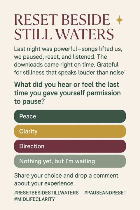 Reflections on Last Night's " Reset Beside Still Waters" Clubhouse Room 