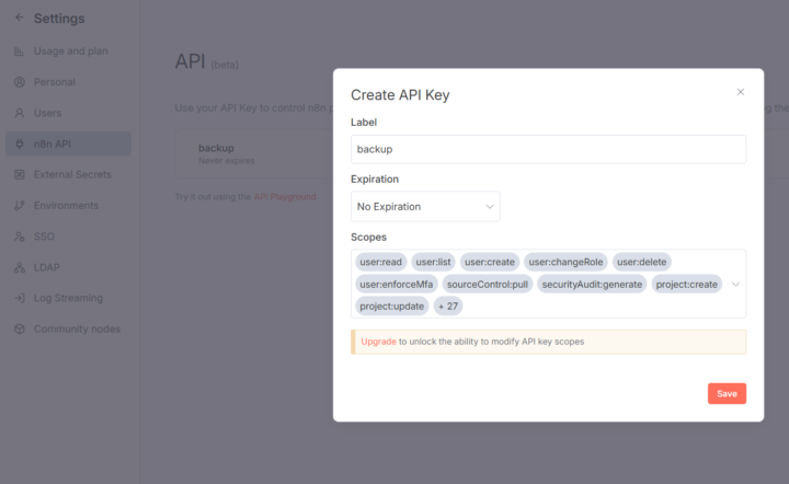 Backup Workflow mit n8n node