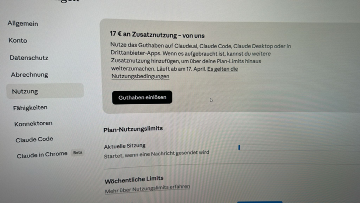 Anthropic hat gerade bis zu 170 Dollar Gratis Guthaben für Claude freigeschaltet.