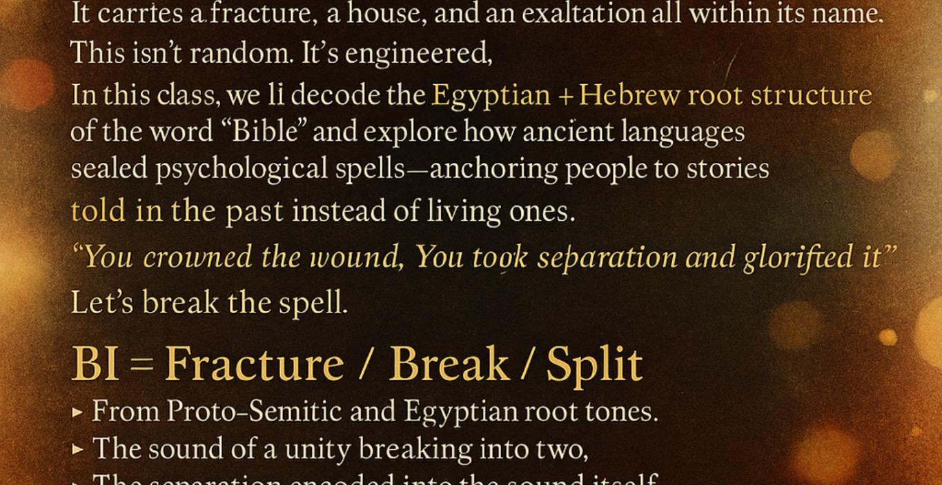 THE BIBLE SPELL: Rewriting the Story of Separation