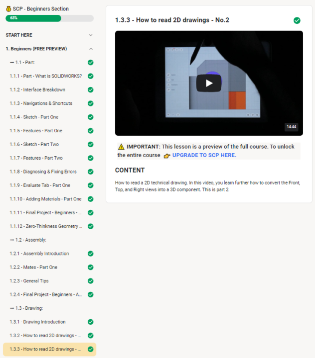 Beginners section, free preview completed