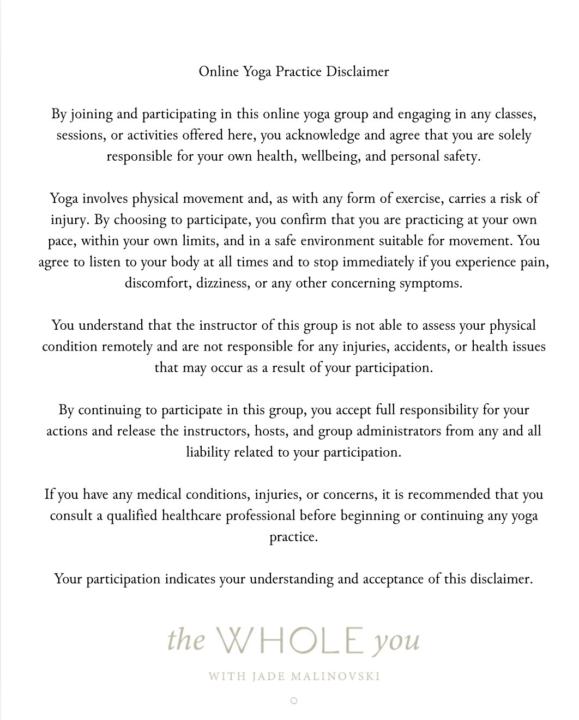 ONLINE YOGA DISCLAIMER