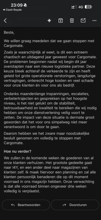 Cargomate trekt de stekker uit