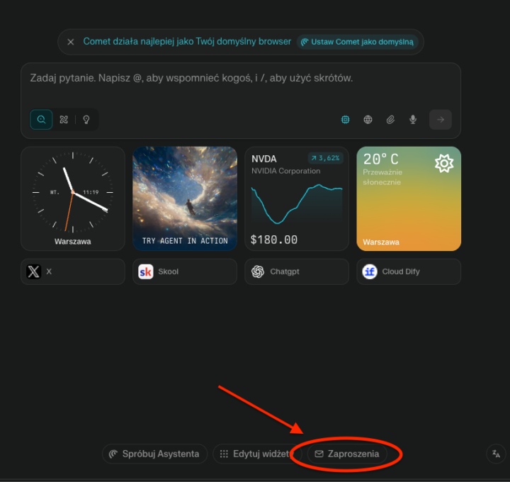 Łańcuszek zaproszeń do Comet (Perplexity): weź jedno, podaj dalej!