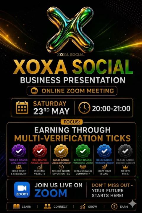 XOXA Social Multi-Verification Ticks Business Presentation @20:00-21:00 AND LIVE ACTIVATION ON 30TH OF MAY