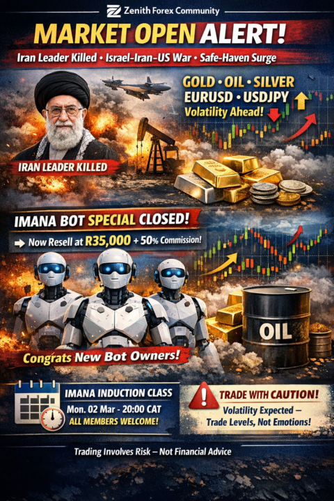 🚨SUNDAY CROSS-OVER MARKET📉📈OPEN ALERT: Iran Leadership Killed • Israel–Iran–US War Escalation • Safe-Haven Surge + IMANA Bot Special Closed (R35K Resell) • IMANA Induction Class Mon 02 Mar 20:00 CAT