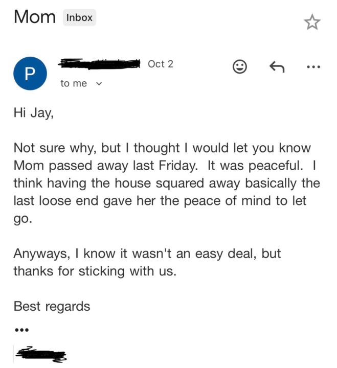 This email I received yesterday hit me hard