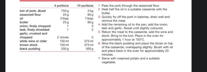 Pork casserole with black pudding crust 