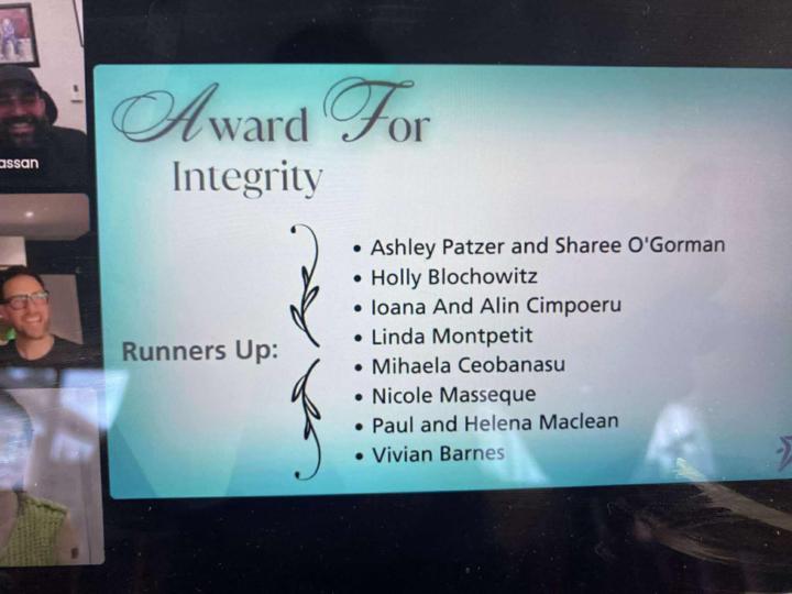To be nominated for an Integrity award