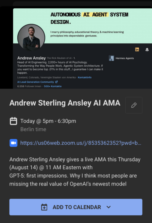 Today at 5 p.m. Berlin Time: Andrew Sterling Ansley live AMA on Zoom