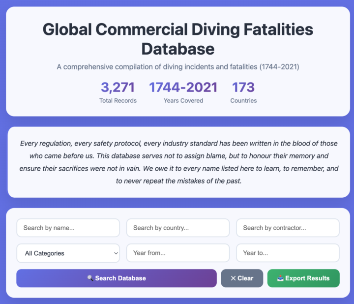 Diver Fatality database added 