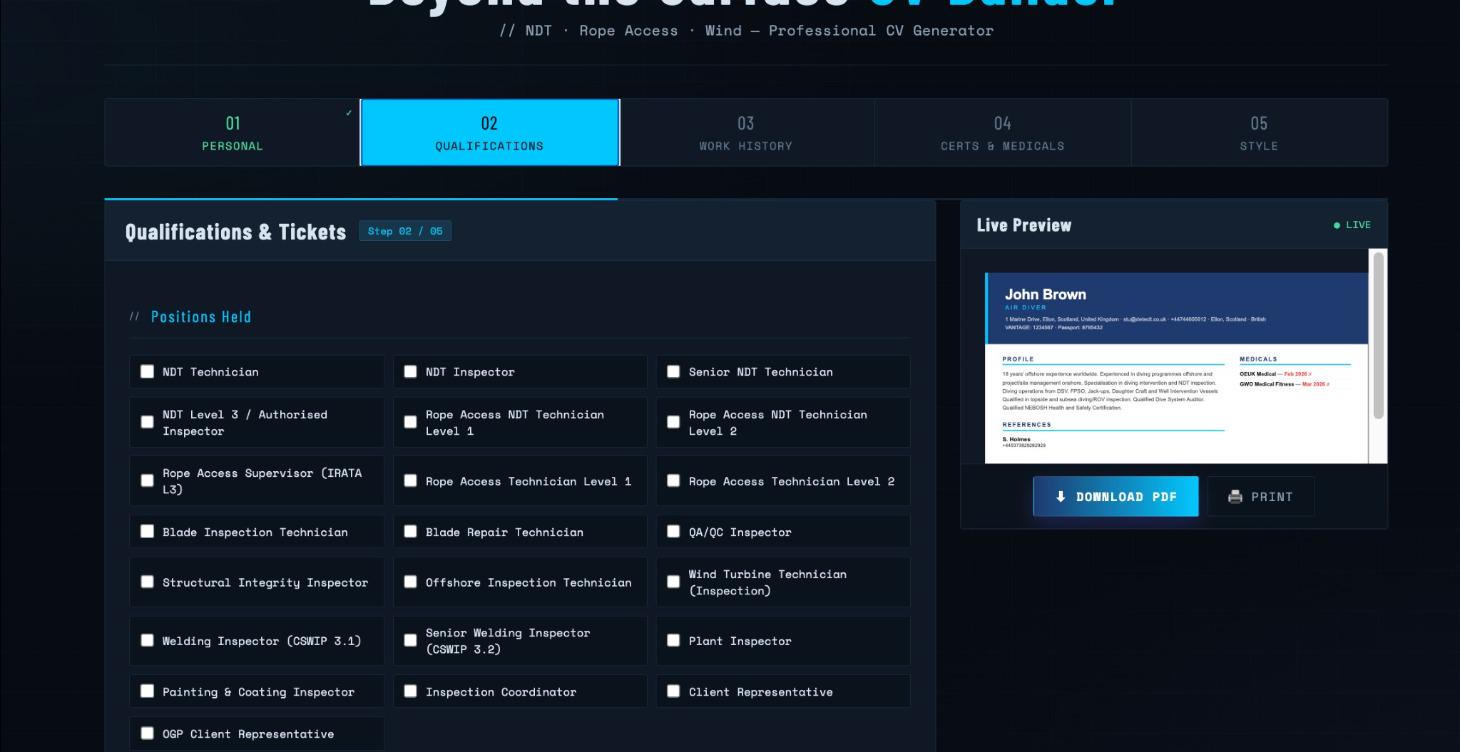 NDT/Ropes Access CV Builder