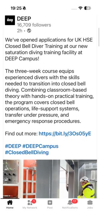 DEEP offering Sat diving training! 