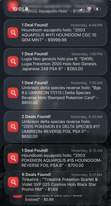TCG Tracker gives you real live notificationon any card