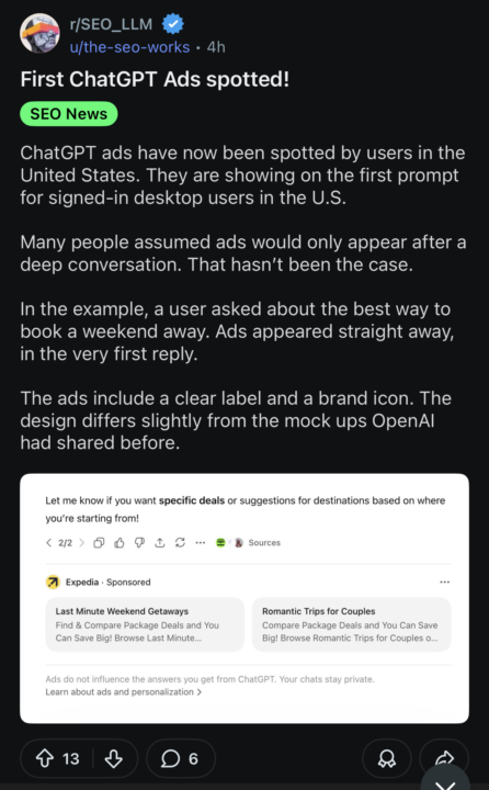 Ads started showing up