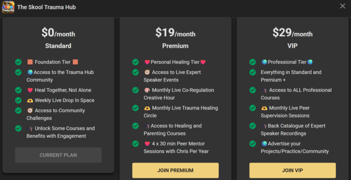 The Skool Trauma Hub Membership Options