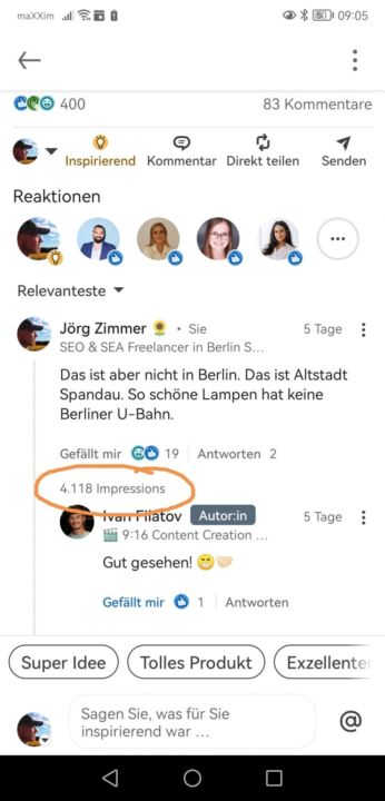 LinkedIn zeigt Kommentar-Reichweite an