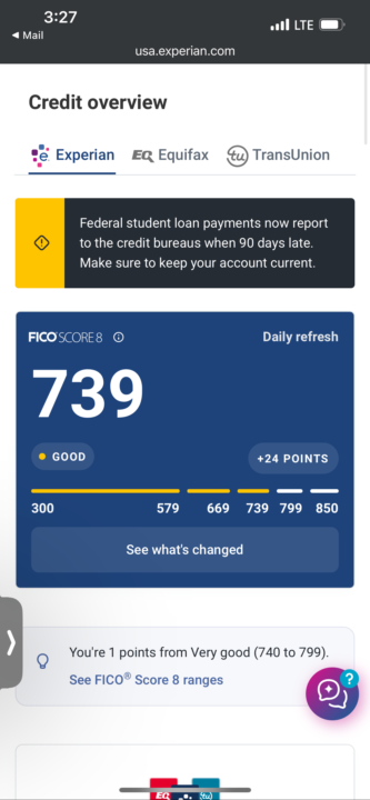 Credit Score went up 24pts