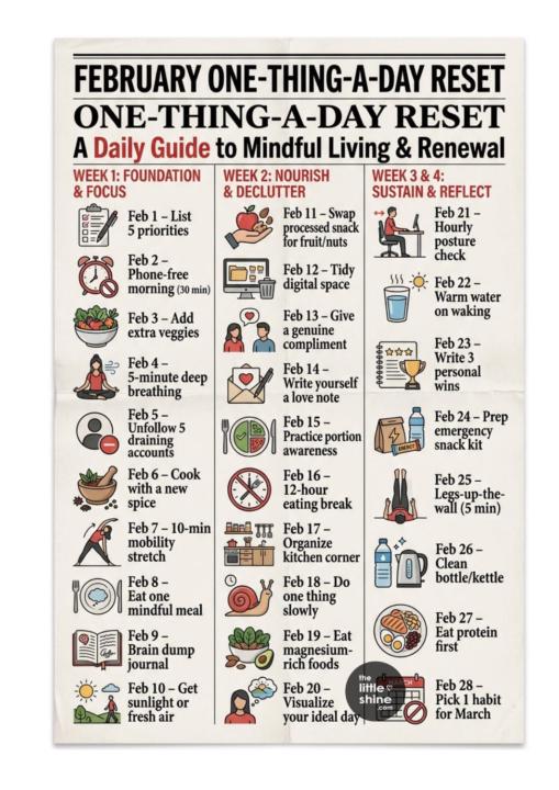 Feb - mindful living - one thing a day reset