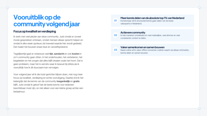 Vooruitblik op de community volgend jaar