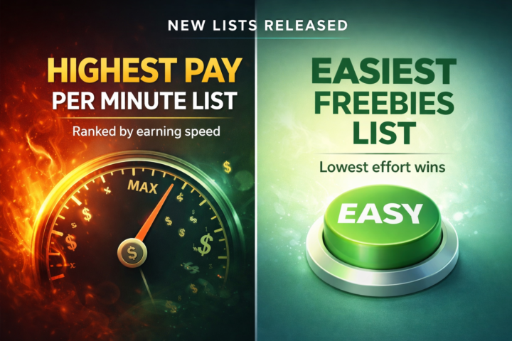 Highest Pay Per Minute List + Easiest Freebies List + More