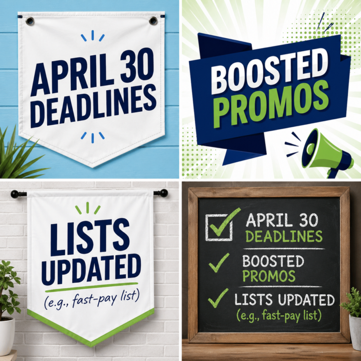 April 30 deadlines and list updates (like our fast-pay list)