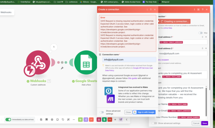 struggling w Make and GMail