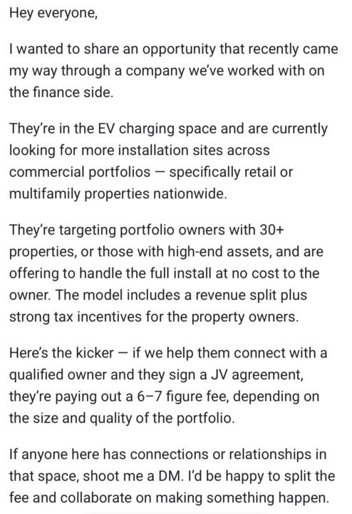 Opportunity for anyone with connections in commercial real estate  