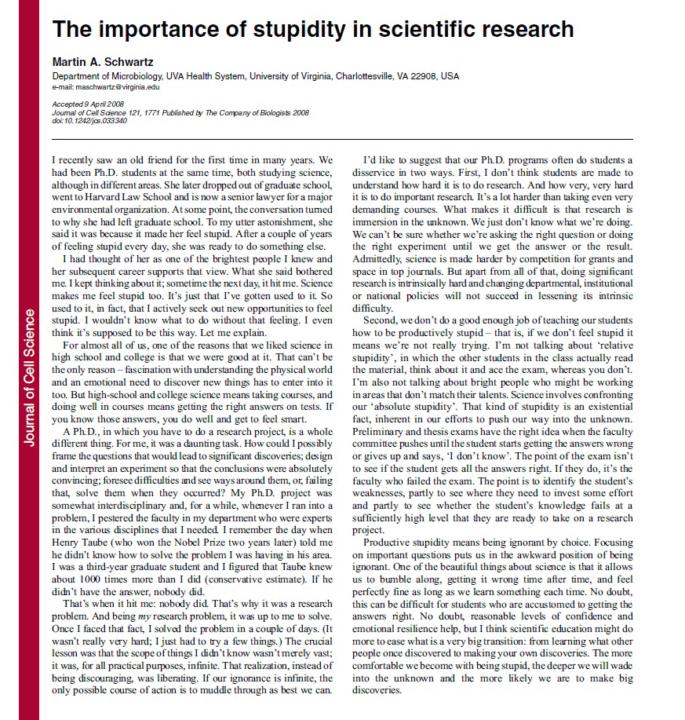 The importance of stupidity in scientific research