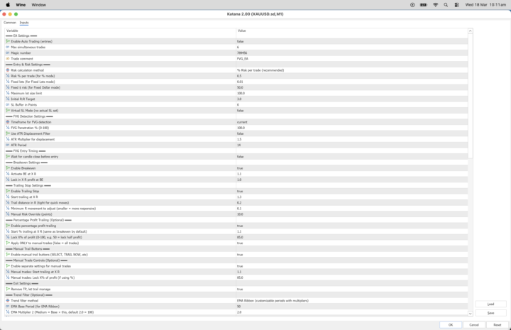 my settings and results 