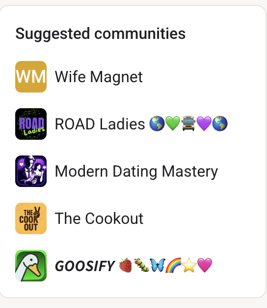 What are the communities that skool is recommending to you?