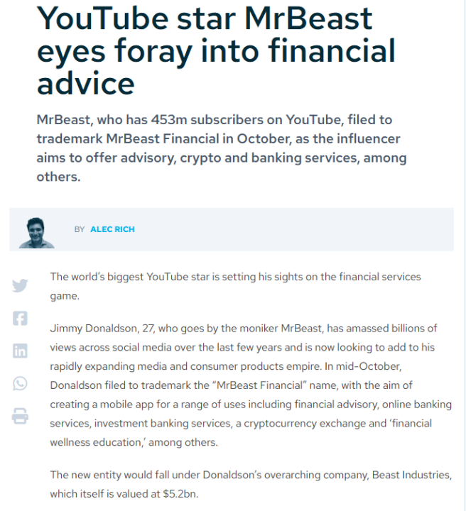 📰 Mr Beast gets into Financial Advice