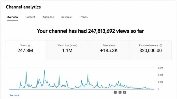 💰 247 Million Views. 185K Subscribers. $20,000+ Earned.