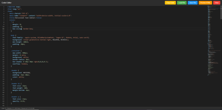 Free Code Editor with Auto-Save & Live Rendering