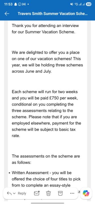 Travers Smith Vacation Scheme Secured