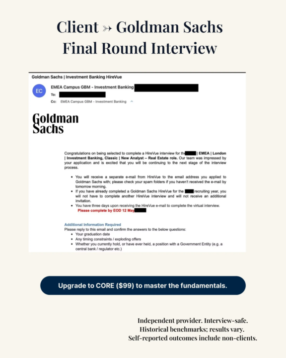 Client → Goldman Sachs Final Round Interview (Investment Banking)