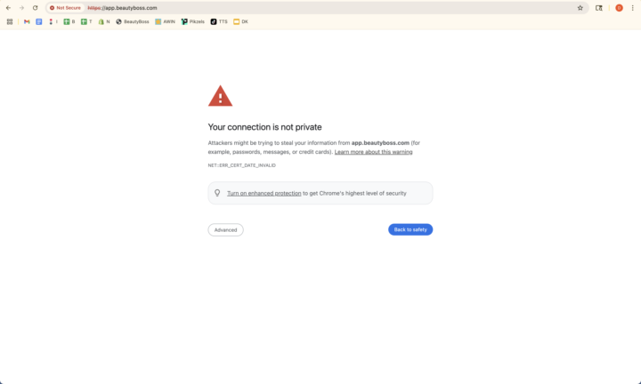 Is anyone else seeing this when they try to log in to BeautyBoss ?