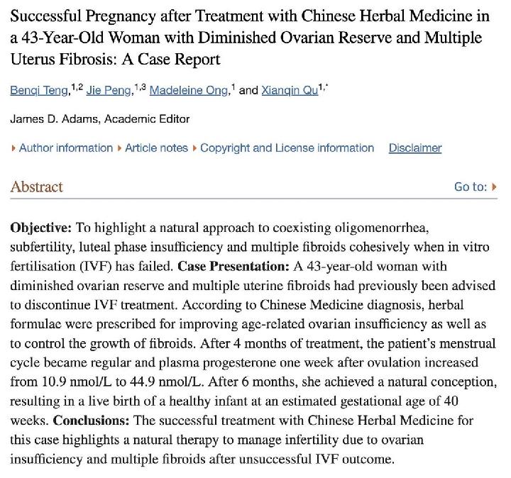 Direct Link Between Chinese Medicine and a Successful Live Birth.