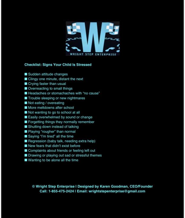 Checklist for children who are stressed