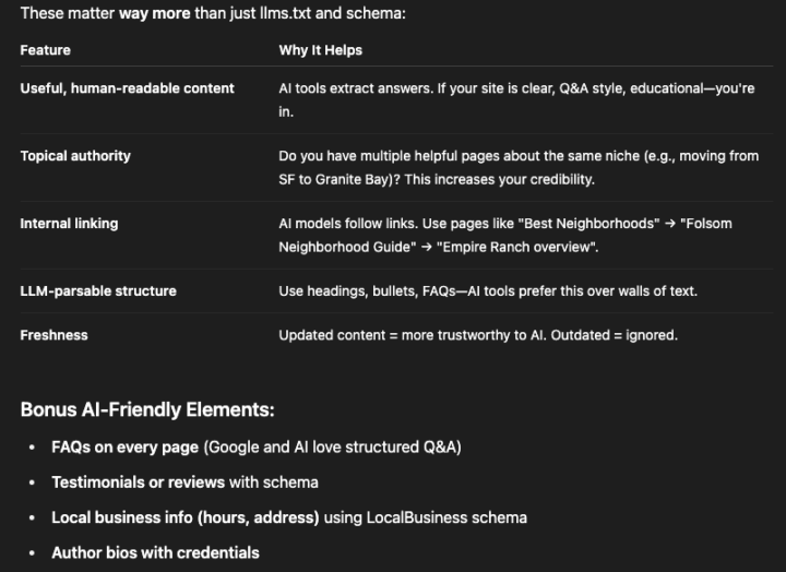 From ChatGPT itself: Features that ACTUALLY increase the chances of AI recommendation