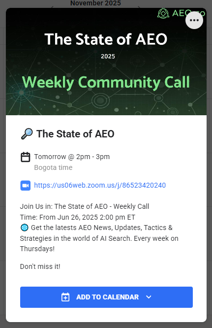Moved: Thursday Call 2PM EST- Your AEO Roadmap