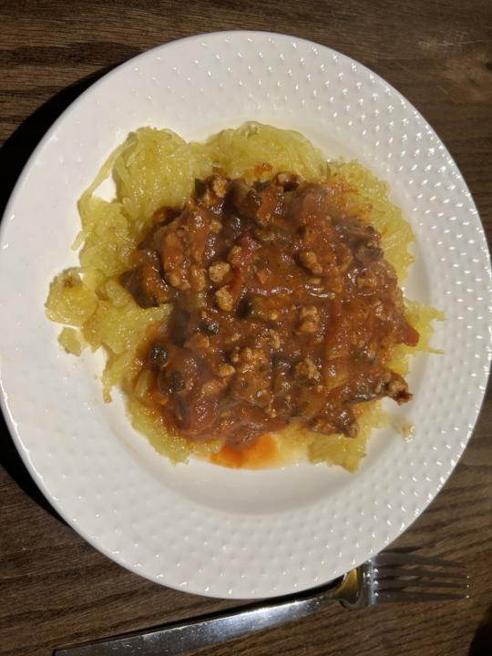 Turkey + Mushroom Bolognese over Spaghetti Squash 