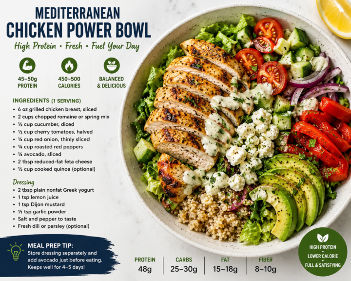 🥗 Mediterranean Chicken Power Bowl  Protein: 