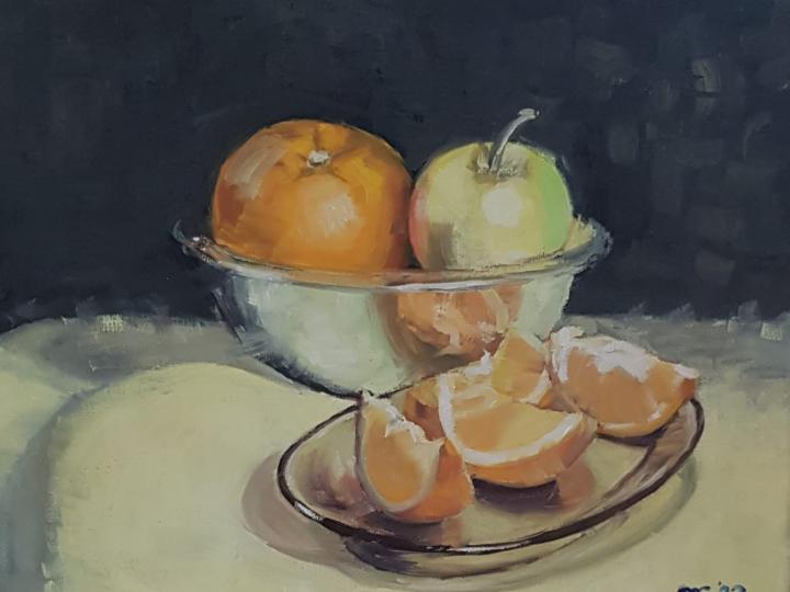 Fruits and metal bowl