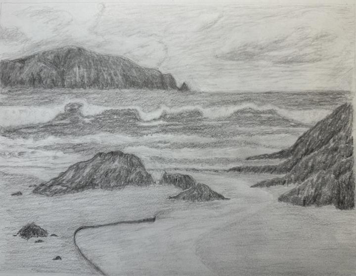 I’m behind in the landscape painting class but have finally completed my large sketch. 