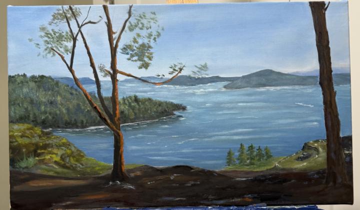Im working on this one im not sure how to make the foliage on the tree on the left im going for a back lit effect?
