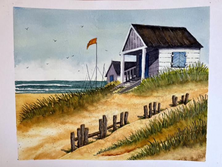 A mix of acrylic and watercolor beach scenes...