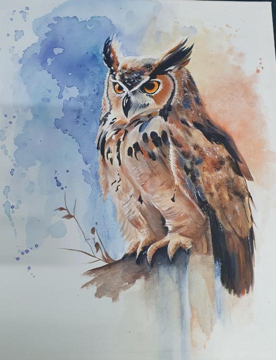 Owl, painted with acrylics. 
